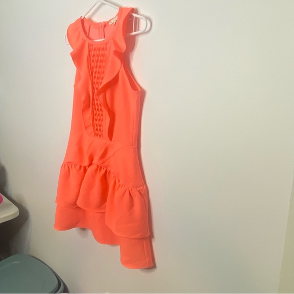 Maje Sleeveless Ruffle Trim Coral Mini Dress Size 2 - Picture 8 of 16
